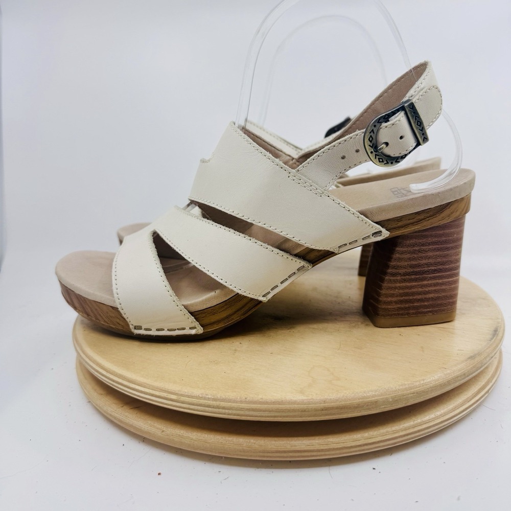 Dansko Ashlee Women's 39 Cream Leather Strappy Block Heel Sandals